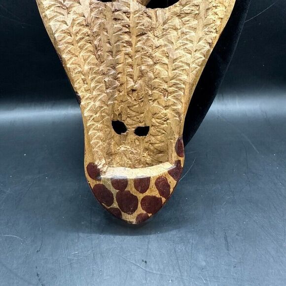 Vintage Giraffe Mask Hand Carved Wood Painted African Wall Decor Art Brown - Picture 7 of 16